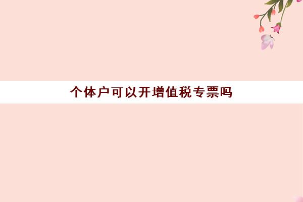 个体户可以开增值税专票吗(个体户能开专用增值税发票吗)