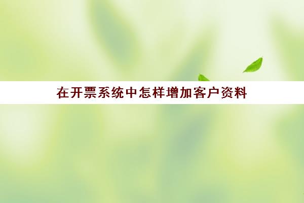 在开票系统中怎样增加客户资料(怎么在开票系统里面增加客户)