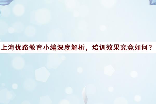 上海优路教育小编深度解析，培训效果究竟如何？