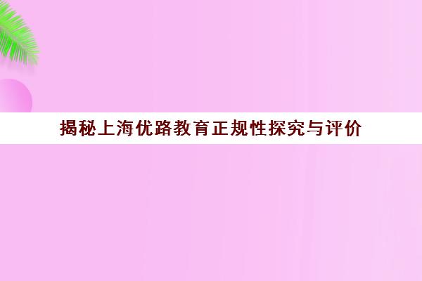 揭秘上海优路教育正规性探究与评价