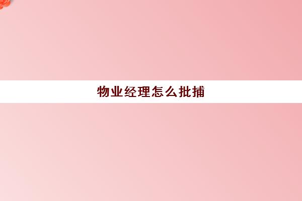 物业经理怎么批捕(物业经理需要什么条件)