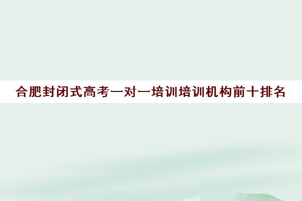 合肥封闭式高考一对一培训培训机构前十排名(合肥比较好的辅导机构)