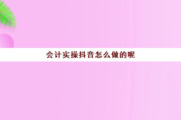 会计实操抖音怎么做的呢(会计怎么做)