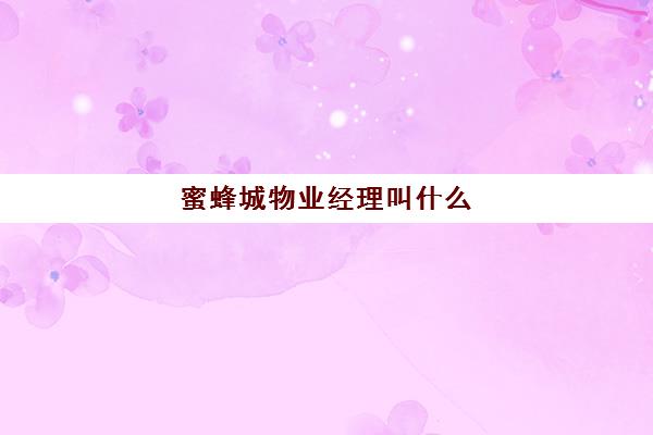 蜜蜂城物业经理叫什么(物业企业经理证)