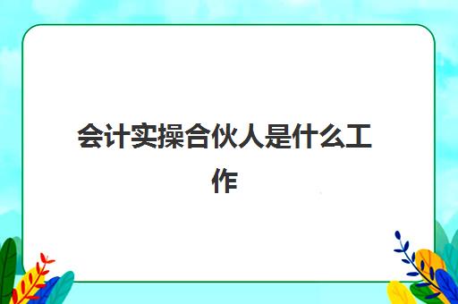 会计实操合伙人是什么工作(在会计公司做学徒怎样)